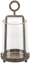 3.3" Wide Modern Farmhouse Metal Hurricane Candle Holder with Handmade Sturdy Glass Sleeve in Rustic Brown for Tealight Candle & Plants, Glass Hurricane Lantern, Industrial, Minimalistic by Unknown