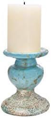 Creative Co-Op Small Distressed Blue Terracotta Pillar Candle Holder - Image 5