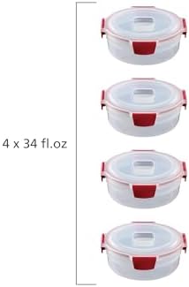 Joseph Joseph Nest Lock 8-piece Plastic BPA Free Round Food Storage Container Set with Lockable Airtight Leakproof Lids - Red - Image 3