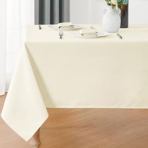 Veblandy Rectangle Tablecloth 52x70 inch Linen Textured Waterproof Table Cloth Stain and Wrinkle Resistant Washable, Decorative Fabric Table Cover for Outdoor and Indoor Use, Ivory by Veblandy