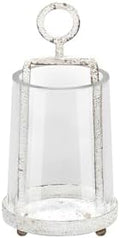3.3" Wide Modern Farmhouse Metal Hurricane Candle Holder with Handmade Sturdy Glass Sleeve in Rustic White for Tealight Candle & Plants, Glass Hurricane Lantern, Industrial, Minimalistic by Unknown
