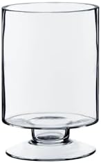 WGVI Clear Glass Pedestal Hurricane Candle Holder, 4.4" W, 5.9" H, Decorative Vase for Pillar Candles, Short Stemmed Candleholder Cylinder, Tabletop Centerpieces, Home Décor, Elegant Design, 1 Piece by WGVInternational-OpusGlassware