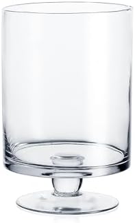 WGVI Clear Glass Pedestal Hurricane Candle Holder, 5.9" W, 9.9" H, Decorative Vase for Pillar Candles, Short Stemmed Candleholder Cylinder, Tabletop Centerpieces, Home Décor, Elegant Design, 1 Piece by WGVInternational-OpusGlassware