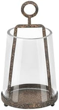 4" Wide Modern Farmhouse Metal Hurricane Candle Holder with Handmade Sturdy Glass Sleeve in Rustic Brown for 2" Pillar Candle & Plants, Glass Hurricane Lantern, Industrial, Minimalistic by Unknown