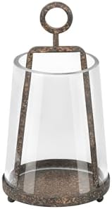 4" Wide Modern Farmhouse Metal Hurricane Candle Holder with Handmade Sturdy Glass Sleeve in Rustic Brown for 2" Pillar Candle & Plants, Glass Hurricane Lantern, Industrial, Minimalistic by Unknown