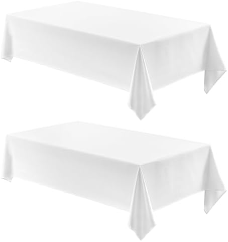 Veblandy 2 Pack Rectangle Tablecloth, 60x104 inch, Water Resistant Wrinkle Free Linen Textured Table Cloth Washable, Decorative Fabric Table Cover for Dining, Party and Camping, White by Veblandy
