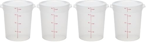 Cambro Food Storage Containers with Lids (BPA-Free) - 4 Quart - Food Grade Buckets with Lids (4 Pack) - For Dough Proofing and Brining (Translucent) by CambroManufacturing