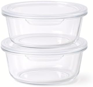 Glass Food Storage Containers with Lids — 4 Piece — 2 Containers + 2 Lids, 13.55 oz Each Glass, BPA-Free Leakproof Stackable Lids, Microwave, Oven & Dishwasher Safe — Ideal for Meal Prep, - Clear Lid by DuraLiving