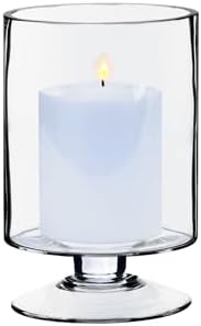 WGVI Clear Glass Pedestal Hurricane Candle Holder, 4.65" W, 7.9" H, Decorative Vase for Pillar Candles, Short Stemmed Candleholder Cylinder, Tabletop Centerpieces, Home Décor, Elegant Design, 1 Piece - Image 5
