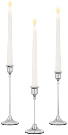 NLBTW Silver Candlestick Holders, Metal Taper Candle Holder, Set of 3 by NLBTW