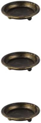 Candle Holder Set of 3 Iron Candle Holder Tray, Retro Round Plate - Image 7