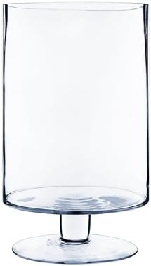 WGVI Clear Glass Pedestal Hurricane Candle Holder, 7.75"W, 13.5"H, Decorative Vase for Pillar Candles, Short Stemmed Candleholder Cylinder, Tabletop Centerpieces, Home Décor, Elegant Design, 1 Piece by WGVInternational-OpusGlassware