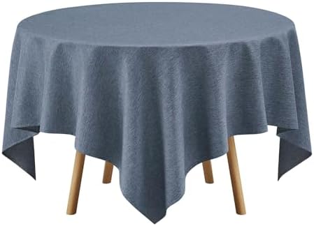 Decorelia Faux Linen Square Tablecloth for Dining Room,Waterproof Texture Decorative Farmhouse Rustic Table Cloth for Indoor Outdoor Party Holiday Banquet Picnics Patio,52x52 Inch (Square),Denim Blue - Image 3