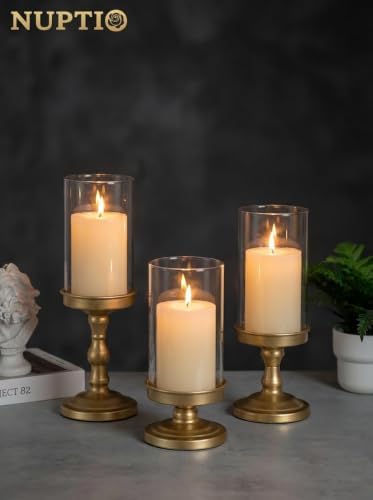 NUPTIO Hurricane Glass Candle Holders Vintage Christmas Table Centerpiece - Image 3