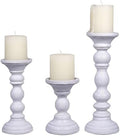 Mela Artisans Willow Mango Wood Candle Holders - Matte White, Set of 3 by MelaArtisans
