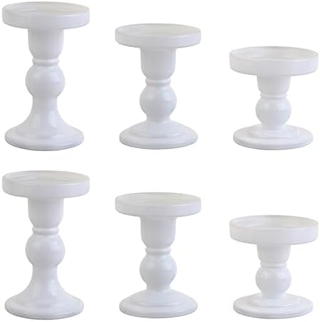 6-Piece Set of White Glass Candlestick, Crystal Candlestick Holder Holder and Conical Candle, Christmas Candle Holder Decoration, Family Living Room Wedding Candle Holder (white2sets) by BTGLLAS