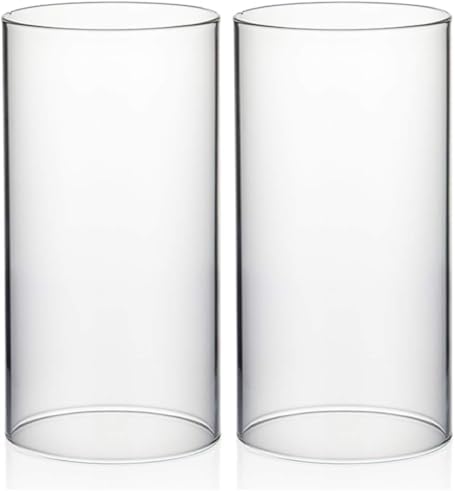 WGVI Hurricane Candle Holder Sleeve, Wide 4", Height 8", Clear Glass Cylinder Candleholder, Chimney Tube, Open Ended Candle Shade, 1 Piece (Pack of 2) by WGVInternational-OpusGlassware