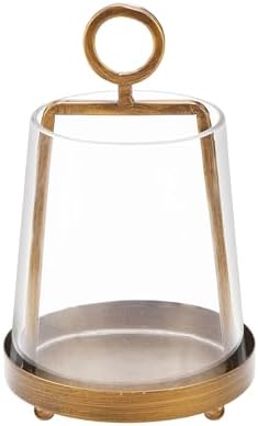 6" Wide Modern Farmhouse Metal Hurricane Candle Holder with Handmade Sturdy Glass Sleeve in Antique Brass for Pillar Candle & Plants, Glass Hurricane Lantern, Industrial, Minimalistic by Unknown