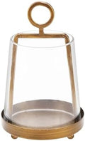 6" Wide Modern Farmhouse Metal Hurricane Candle Holder with Handmade Sturdy Glass Sleeve in Antique Brass for Pillar Candle & Plants, Glass Hurricane Lantern, Industrial, Minimalistic by Unknown