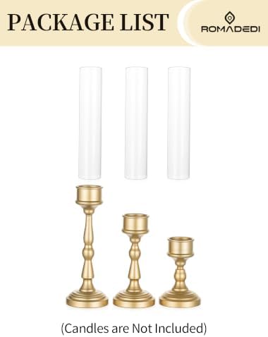 Romadedi Glass Hurricane Candle Holder, Gold Candlestick Holders, Set of 3 - Image 4