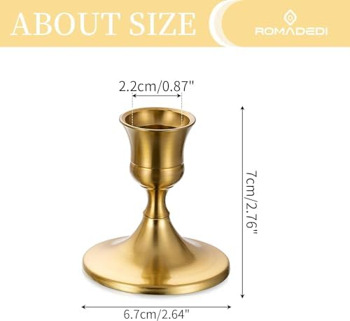 Romadedi Gold Candlestick Candle Holders for Taper, 12 PCS Gold Brass Color Candle Stick Candle Holder for Table Centerpiece, Wedding Reception, Festive Christmas Mantel Decoration or Home Decor - Image 6