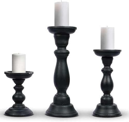 Mela Artisans Tuli Mango Wood Candle Holders - Matte Black, Set of 3 by MelaArtisans