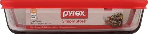 Pyrex 3-Cup Single Rectangular Glass Food Storage Container with Lid, Non-Toxic, BPA-Free Lid, Tempered Non-Pourous Glass, Microwave, Dishwasher, Freezer and Oven Safe, Red - Image 2