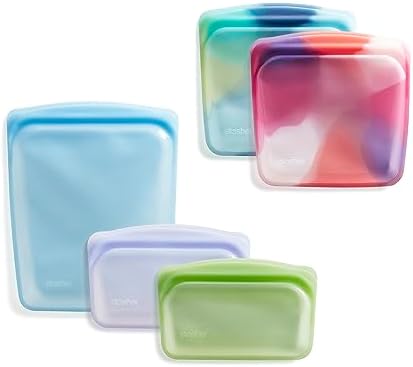 Stasher Premium Reusable Silicone Food Storage Bags, 5-Pack, Tie Dye Multicolor by Stasher