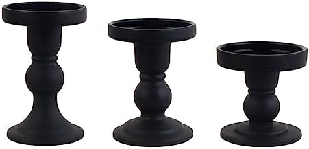 3-Piece Set of Black Glass Candlestick, Crystal Candlestick Holder Holder and Conical Candle, Christmas Candle Holder Decoration, Family Living Room Wedding Candle Holder (black1set) by BTGLLAS