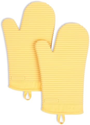 KITCHENAID Ribbed Soft Silicone Oven Mitt 2-Pack Set, 7.5"x13", Butter Yellow by Unknown
