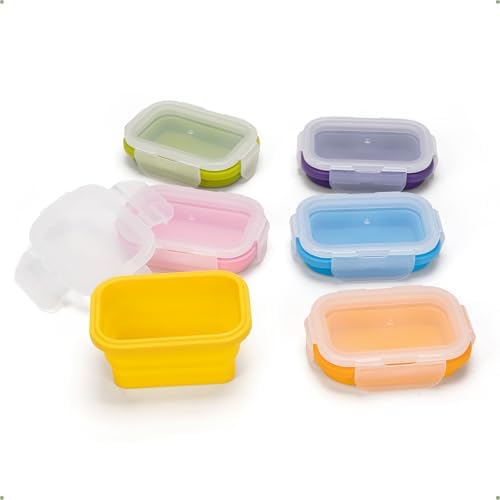 Collapsible Food Storage Containers with Lids, Small Silicone Snack Containers, Stackable Portion Control Containers, Mini Fridge Organizer, Microwave Freezer Dishwasher Safe, 6.5oz, 6 Pack by Annaklin