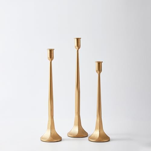 Denique Iron Taper Candle Holder Set of 3, Gold Candlestick Holders Decorative Candle Stand, Tapered Candle Holders Tall Set for Wedding, Dining Table, Home Decoration (Gold) - Image 6