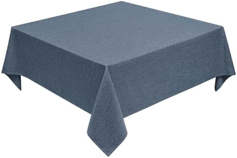 Decorelia Faux Linen Square Tablecloth for Dining Room,Waterproof Texture Decorative Farmhouse Rustic Table Cloth for Indoor Outdoor Party Holiday Banquet Picnics Patio,52x52 Inch (Square),Denim Blue by Decorelia