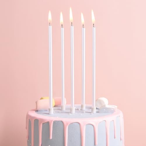 PHD CAKE Pearl White Long Thin Birthday Candles, Cake Candles, Birthday Parties, Wedding Decorations, Party Candles - Image 2
