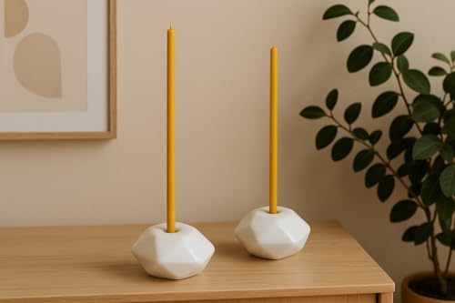 Set of 2 Small White Ceramic Candleholders for Votprof Slim Taper Candles, Durable, Modern Design - Image 7
