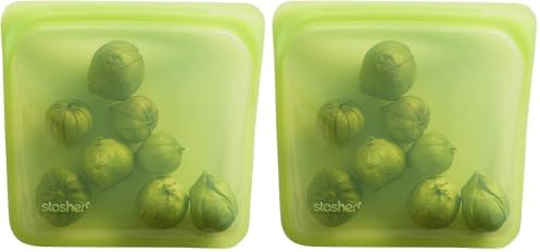 Stasher Premium Silicone Reusable Food Storage Sandwich Bag, Lime, Microwave, Sous Vide, Dishwasher, Oven and Freezer Safe, BPA Free, Leak-free, Eco-friendly, 28 Oz (Pack of 2) by Stasher