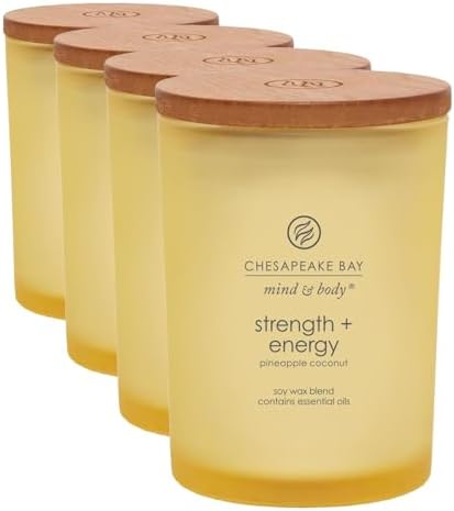Chesapeake Bay Candle Scented Candle Strength + Energy (Pineapple Coconut) Medium Home Décor, 8.8oz (Pack of 4) by ChesapeakeBayFragrance