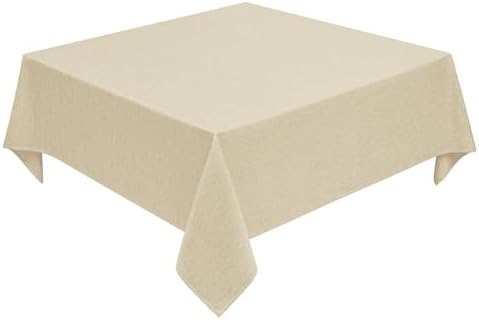 Decorelia Faux Linen Square Tablecloth for Dining Room,Waterproof Texture Decorative Farmhouse Rustic Table Cloth for Indoor Outdoor Party, Holiday, Banquet Picnics, Patio,52 x 52 Inch (Square),Beige by Decorelia