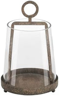 6" Modern Farmhouse Metal Hurricane Candle Holder with Handmade Sturdy Glass Sleeve in Rustic Brown for Pillar Candle & Plants, Glass Hurricane Lantern, Industrial, Minimalistic by Unknown
