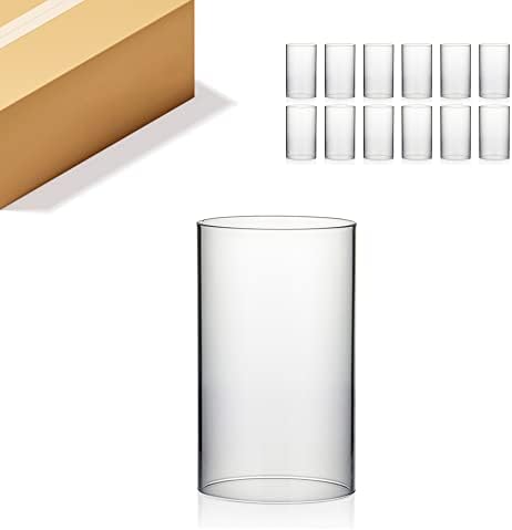 WGVI Hurricane Candle Holder Sleeve, Wide 4.7", Height 8", Clear Glass Cylinder Candleholder, Chimney Tube, Open Ended Candle Shade, 12 Pieces Bulk by WGVInternational-OpusGlassware