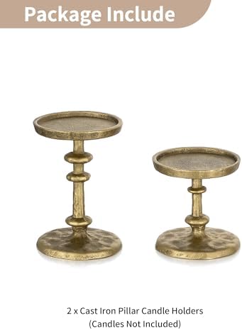 NUPTIO Gold Candle Holders for Pillar: Antique Brass Cast Iron Candle Stand - Image 6