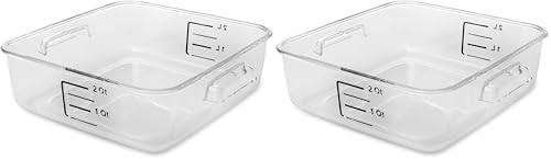 Rubbermaid Commercial Products Plastic Space Saving Square Food Storage Container For Kitchen/Sous Vide/Food Prep, 2 Quart, Clear (Fg630200Clr) (Pack of 2) by Rubbermaid