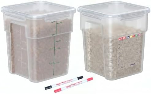 2 Pack 4 QT Airtight Commercial Food Storage Containers, BPA-Free Translucent Polypropylene, Built-In Labeling Area, Stackable for Sugar & Rice, Tall Model by GATBO