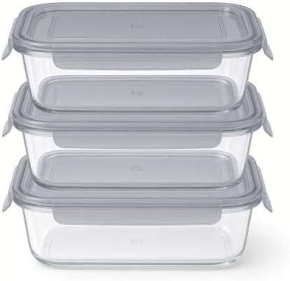Glass Food Storage Containers with Lids — 6 Piece — 3 Containers + 3 Lids, 21.98 oz Each Glass, BPA-Free Leakproof Stackable Lids, Microwave, Oven & Dishwasher Safe — Ideal for Meal Prep, - Smoke Lid - Image 5