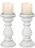 Candle Holder for Pillar Candle Set of 2, Farmhouse Wood Candle Holder, Rustic Wooden Candle Stand, Vintage Wooden Candlestick Holders Decorative for Living Room, Table Centerpiece, Antique White by CEDARLUX