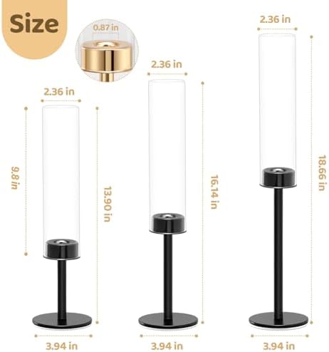 Black Hurricane Glass Candle Holders Set of 6 Tall Taper Candlestick Holder - Image 2