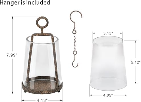 4" Wide Modern Farmhouse Metal Hurricane Candle Holder with Handmade Sturdy Glass Sleeve in Rustic Brown for 2" Pillar Candle & Plants, Glass Hurricane Lantern, Industrial, Minimalistic - Image 2