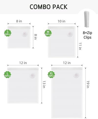 Syntus 80 Pcs Reusable Vacuum Sealer Bags for Food, S+M+L+XL - Image 2
