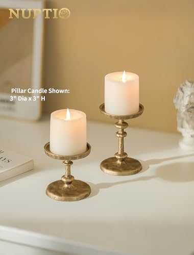 NUPTIO Gold Candle Holders for Pillar: Antique Brass Cast Iron Candle Stand - Image 2