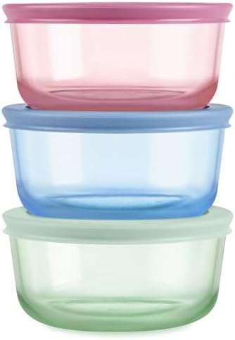 Pyrex Colors (3-Pack, Medium) Tinted Glass Food Storage Container Set, Blue by Pyrex